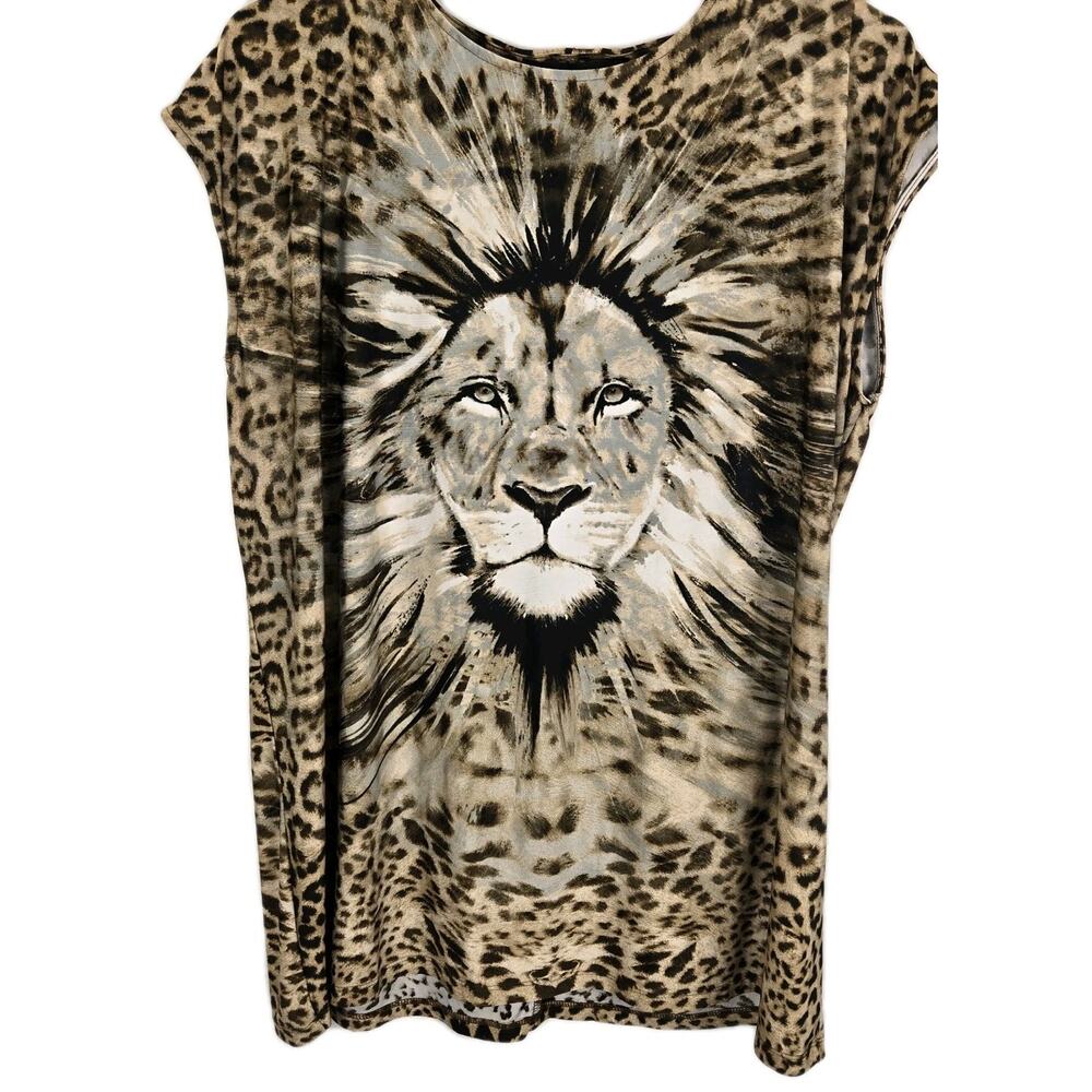 Ashley Stewart Bold Lion Top Poly Spandex Draping RESORTWEAR JUNGLE 14 16 PLUS